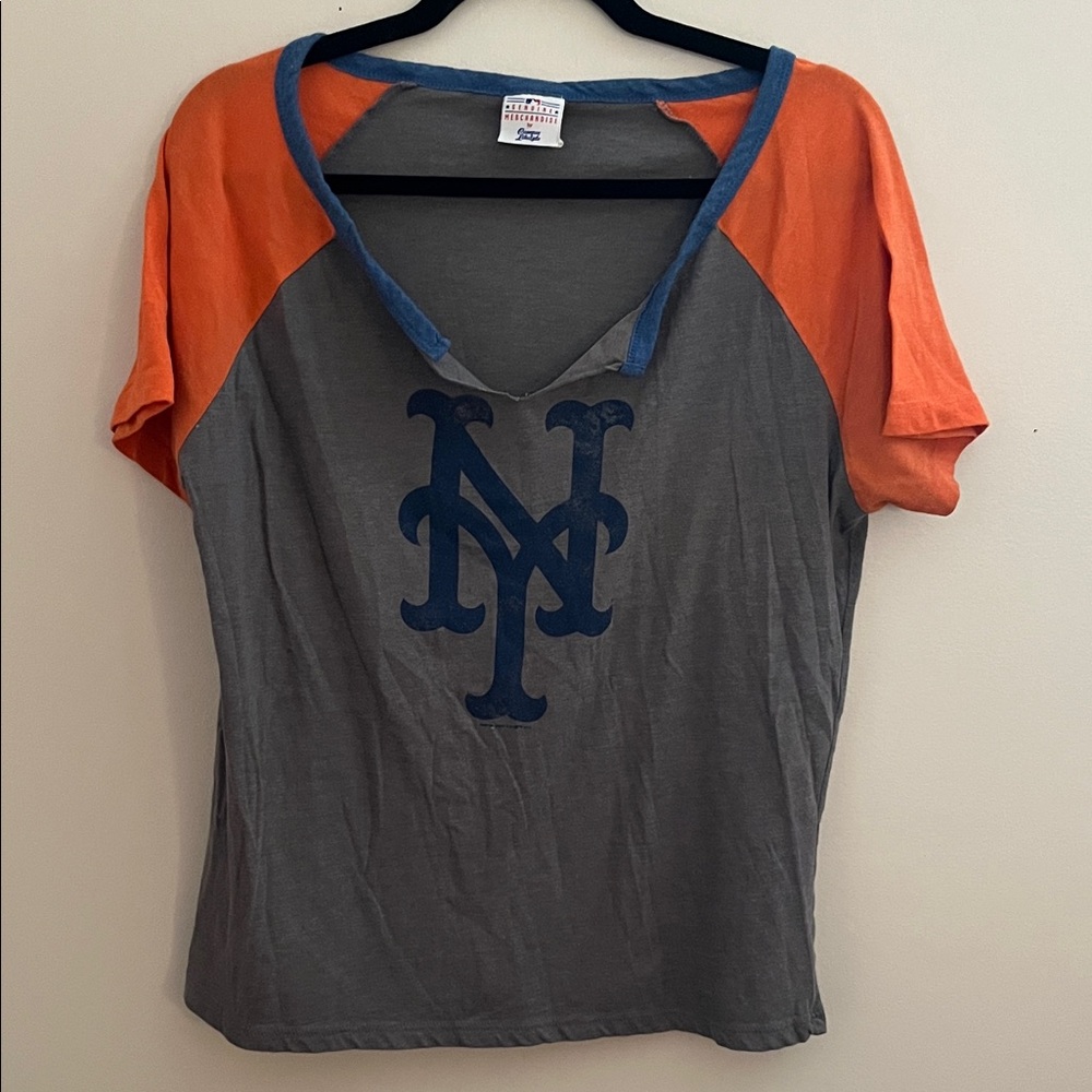 Genuine Merchandise Gray and Orange NY Mets Short Sleeve Tee Sz L